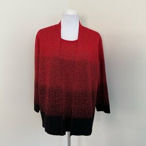 Alfred Dunner Red and Black Knit Cardigan Sweater Set